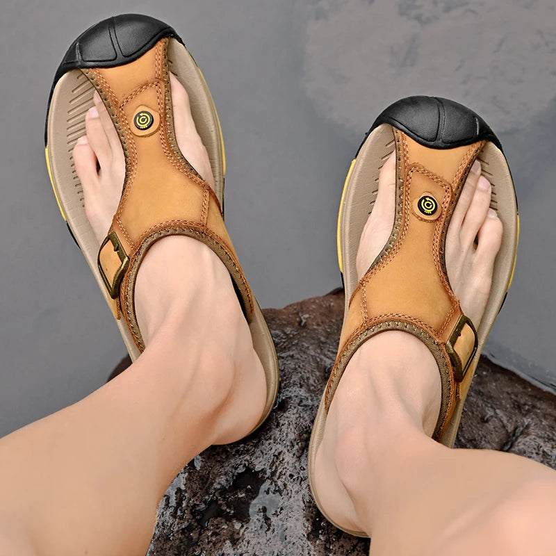 Genuine Leather Sandals Men Breathable Summer Shoes Man Waterproof Outdoor Men Sandals Antiskid Beach Sandals Footwear