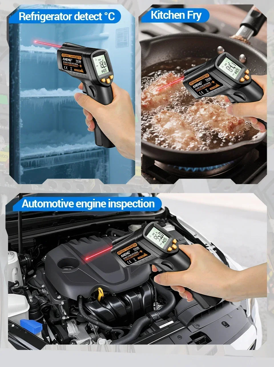 ANENG TH109 Thermometer IR Infrared Laser Industrial Temperature Measure Tester Non-Contact Thermometer Pyrometer Meter Tools
