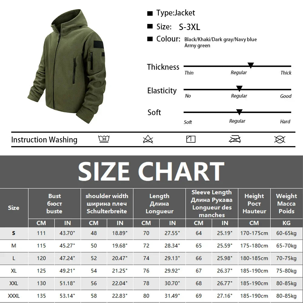 Men's Winter Fleece Jackets Coats Tactical Hiking Jackets Outdoor Camping Trekking Multi Pockets Work Outwear Climbing Overcoat