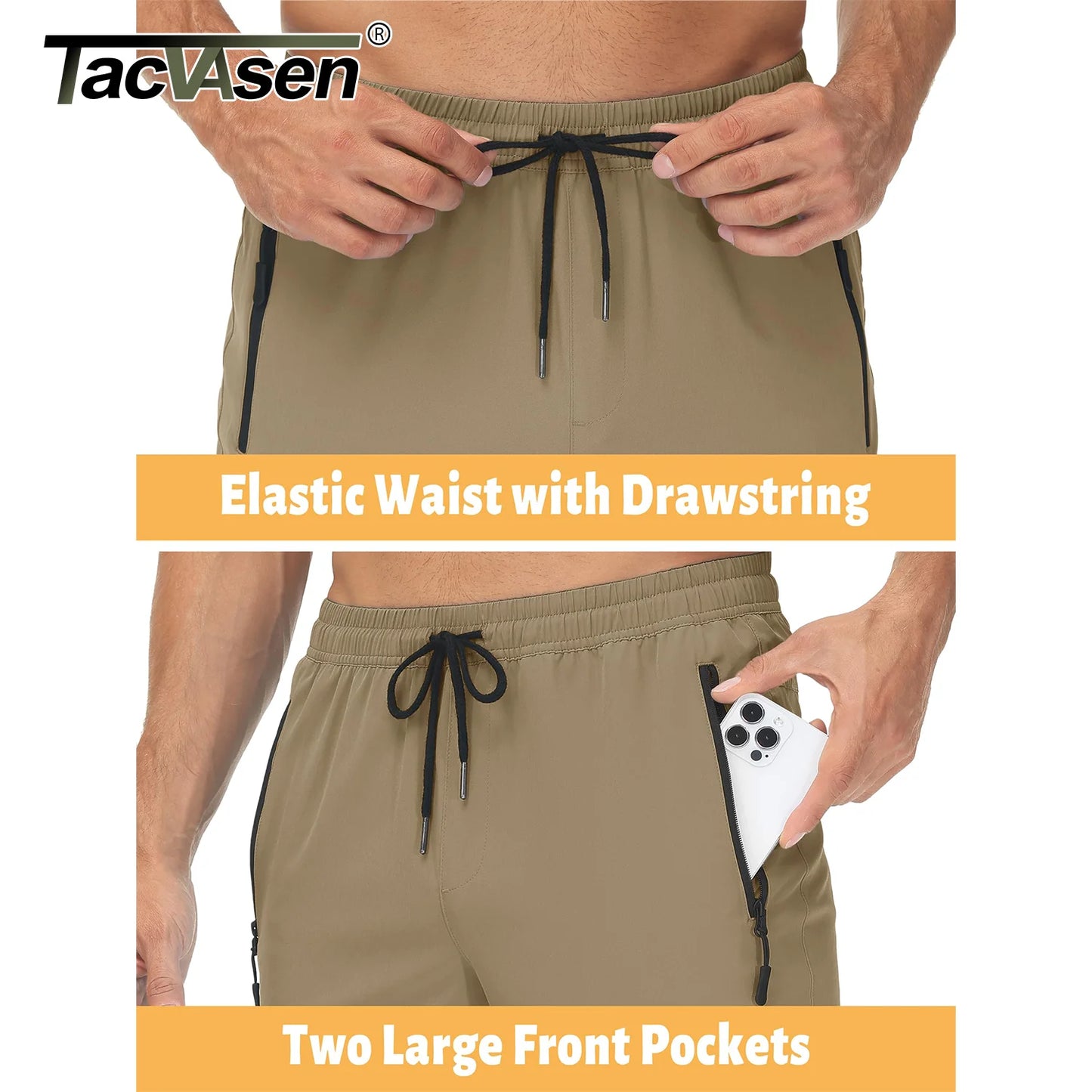 TACVASEN Summer Quick Dry Pants Mens Zip Pockets Elastic Waist Pants Hiking Jogging Running Pants Fashion Gym Fitness Trouser