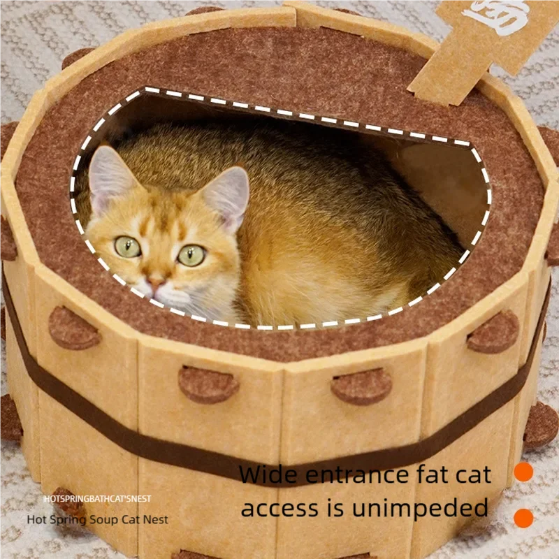 Four Seasons Fun Bathtub Cat House Felt Semi Enclosed Cat Bed Sturdy Design for Paw Grinding and Sleeping Pet Bed