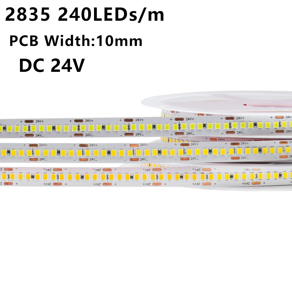 5M 10M LED Light Strips 12V 24V SMD 2835 120 240LEDs/m Home Lamp Strip Flexible LED Ribbon Tape Soft Lamp Bar 3000K 4000K 6000K