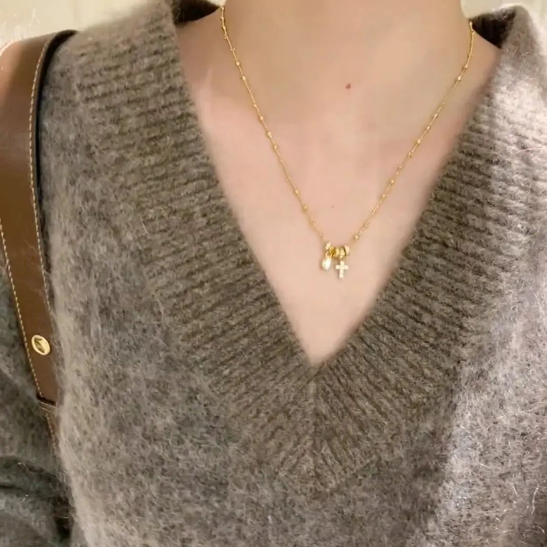 Lace craft running ring cross pendant lock bag necklace luxury premium feel collarbone chain niche new sweater chain