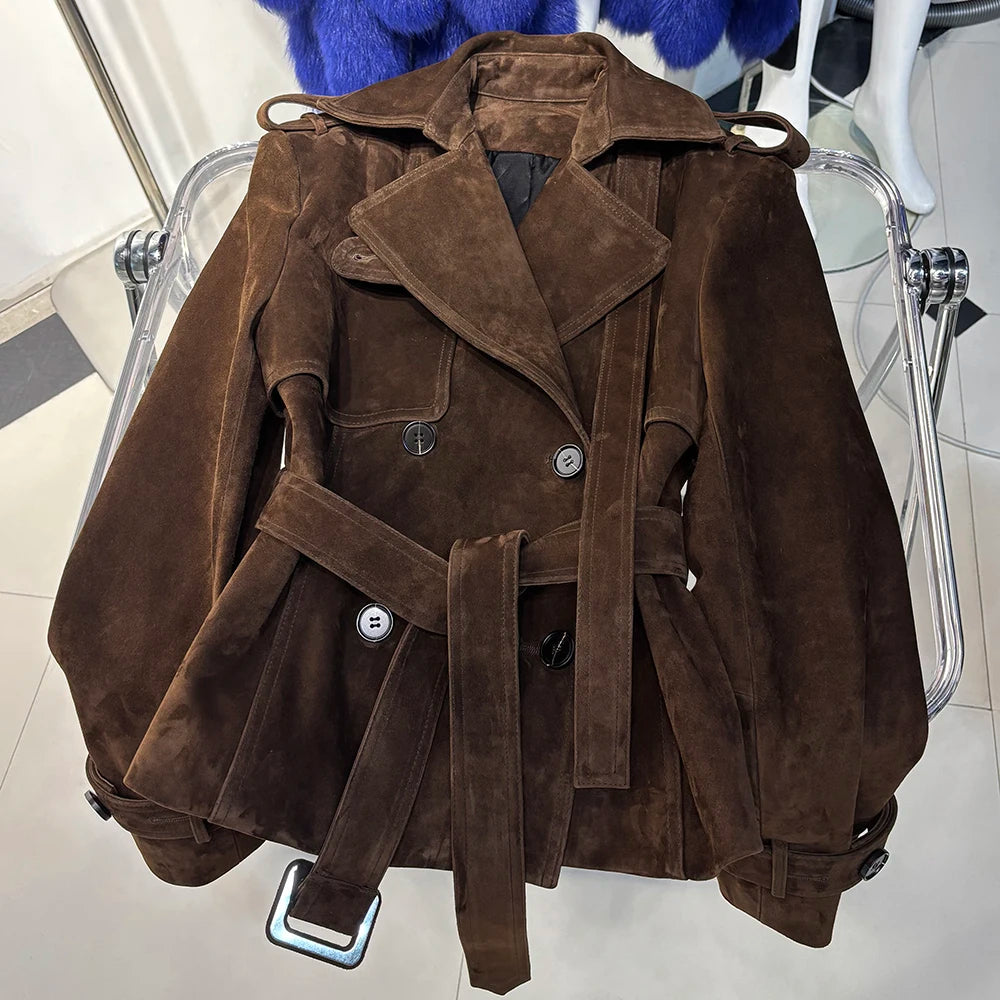 YOLOAgain Double Breasted Croc Pattern Leather Jacket Women 2023 Autumn New Genuine Leather Jacket Ladies