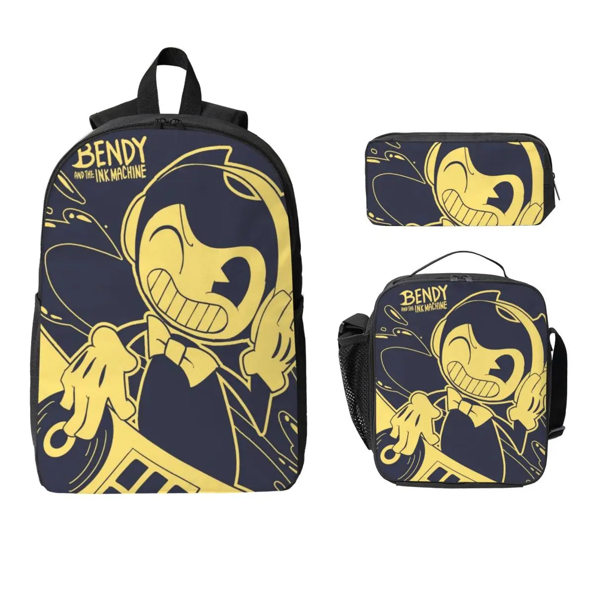 3Pcs Bendys And The Dark School bags Set for Boy Girl Pen Bags Backpack Sets with Lunch Box For School Students Knapsack