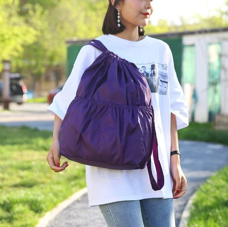 Women's Backpack Drawstring Large Capacity Lightweight Leisure Minimalist Portable Shopping Travel Bag Fitness Sports Bag