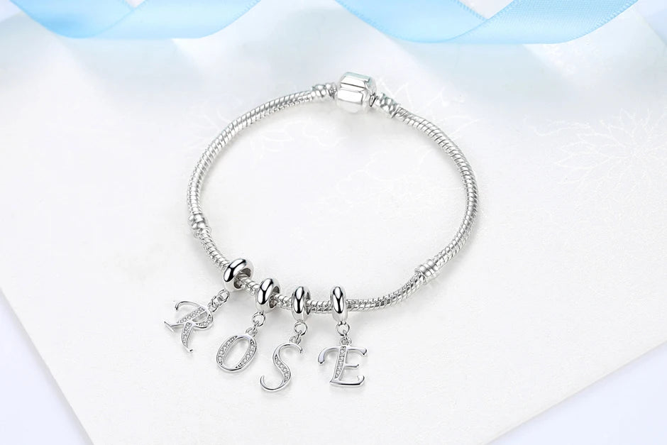925 Sterling Silver Charms Original Letter Alphabet A-Z Pendant Beads Fit Brand Bracelets Necklaces Diy Jewelry For Women