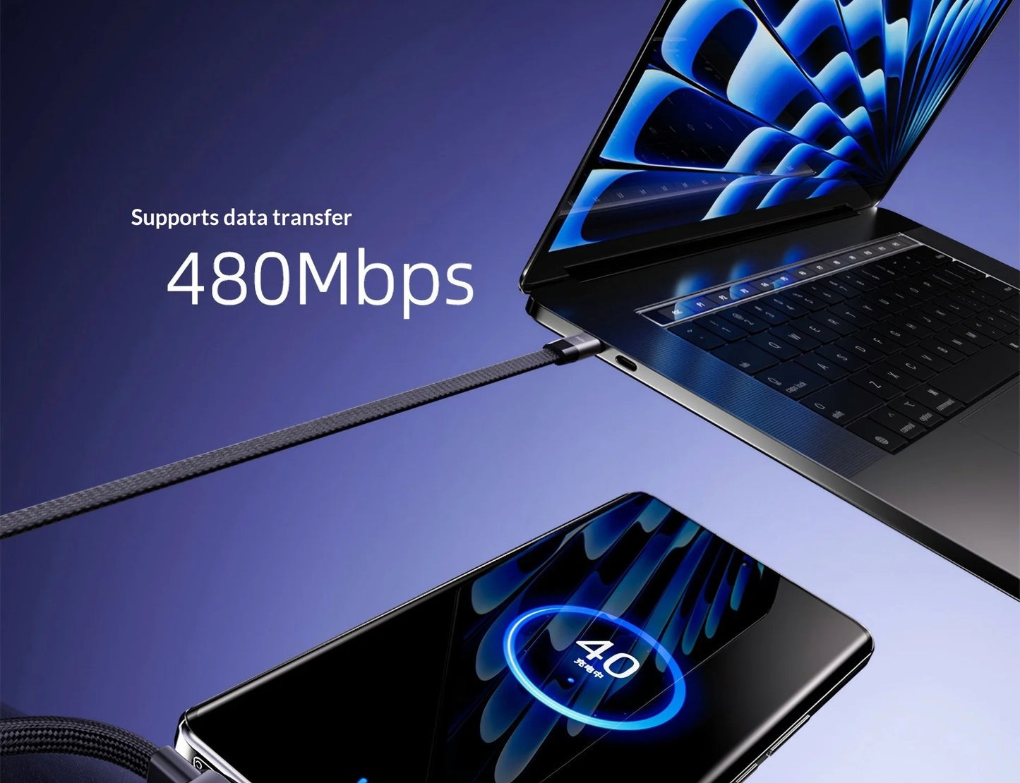 240W Stand Charging Cable, 2-in-1 with Phone Holder for Gaming/Videos, Compatible with iPhone 15-17 & Huawei