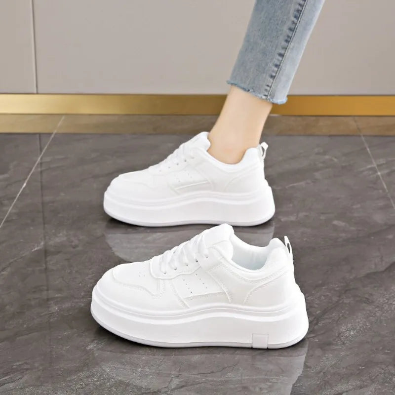 Women's Casual Sports Shoes Thick Bottom Low Tops Lace Up Vulcanised Shoes Lightweight Rubber Soled Winter Season Adult Footwear