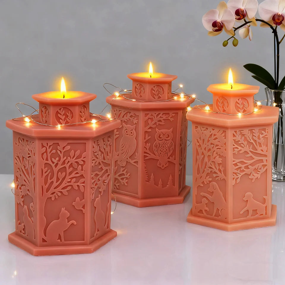 Eid Mubarak 3D Relief Lace Pillar Lantern Candle Mold Animal Plant Designs Ramadan Decor Christmas Handmade Taper Candle Making