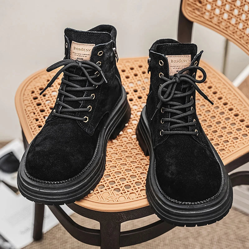 Men's high-quality suede horse boots outdoor casual leather boots thick soled English style short boots fashionable work boots