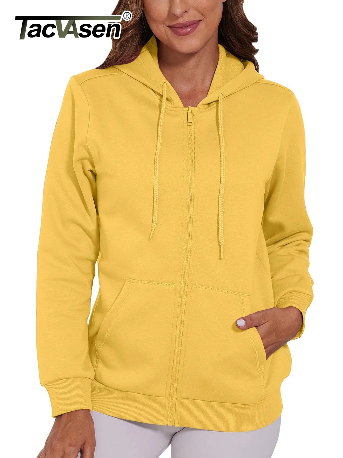 TACVASEN Spring Fleece Lining Sweatshirts Jacket Womens French Long Hoodies Full Zip Up Jacket Casual Streetwear Outdoor Coats