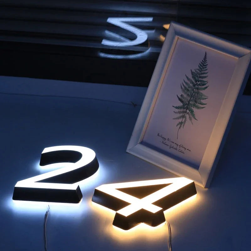 Custom LED House Number Outdoor Waterproof 3D Acrylic Illuminated House Sign Modern Residential Door Plates Lighted House Number