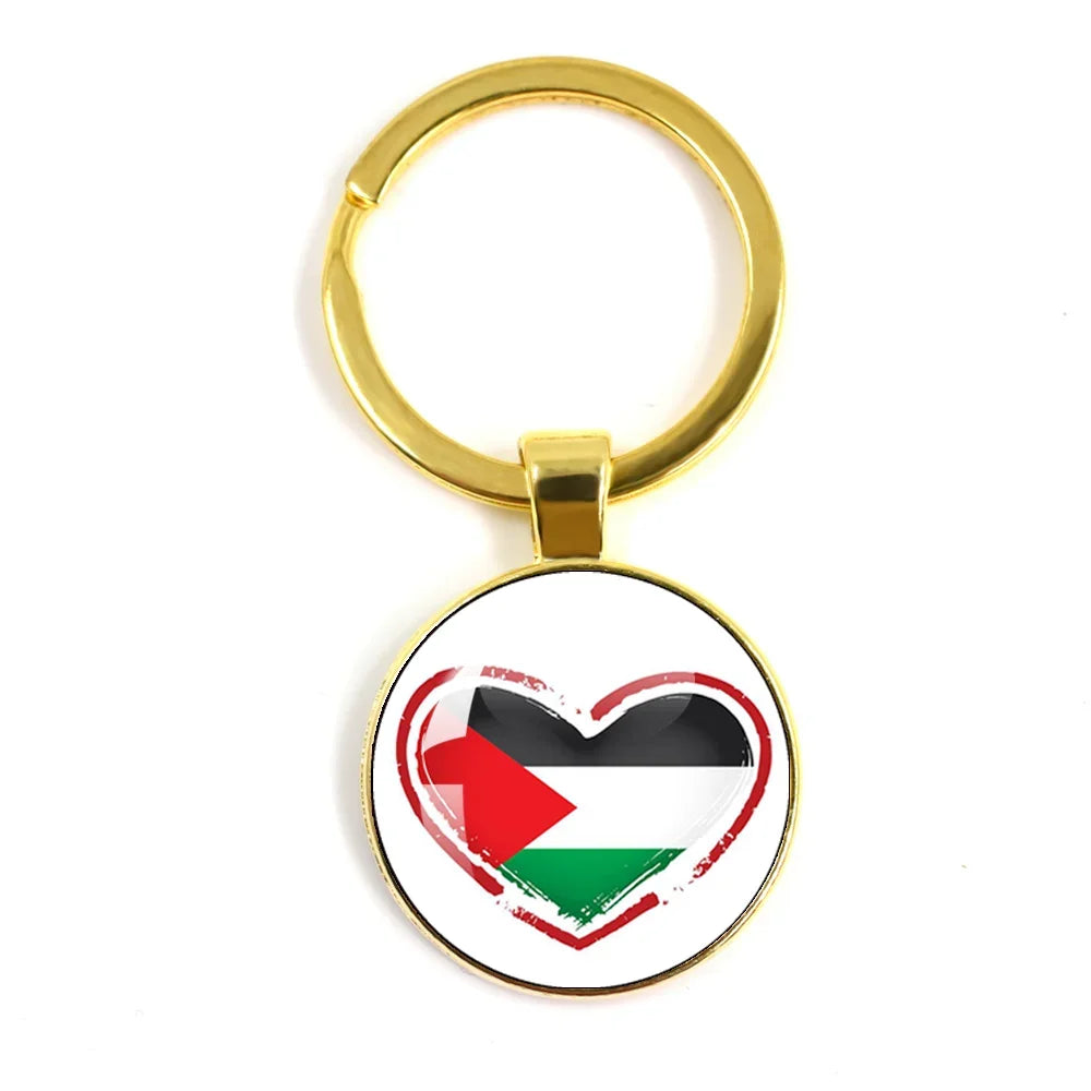 Palestine Nation Flag Emblem Personalized Art Patterns 25mm Glass Cabohcon Keychain Key Rings for Women Men Jewelry Gift