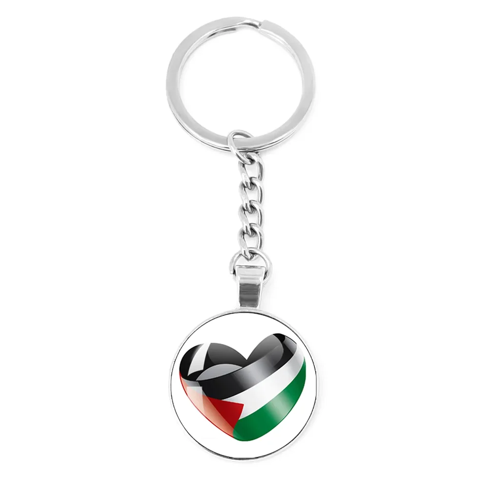 Palestine Nation Flag Emblem Personalized Art Patterns 25mm Glass Cabohcon Keychain Key Rings for Women Men Jewelry Gift
