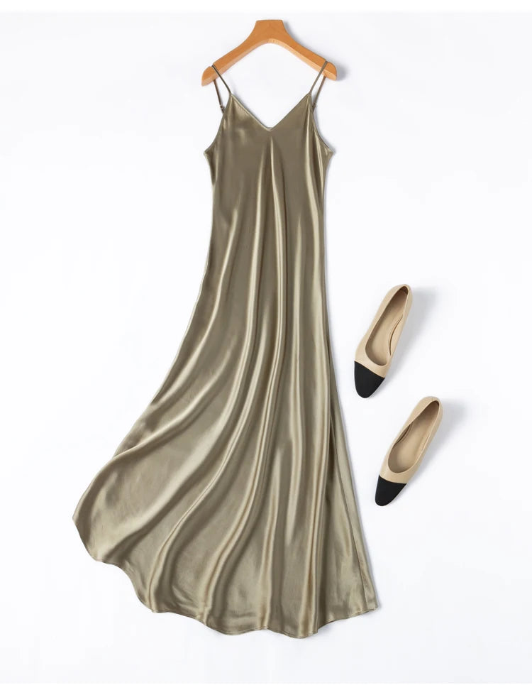 Tcyeek 100% Natural Mulberry Silk Long Dress 21MM Real Silk Summer Dresses for Women 2026 Elegant Dresses Womens Clothing Платье