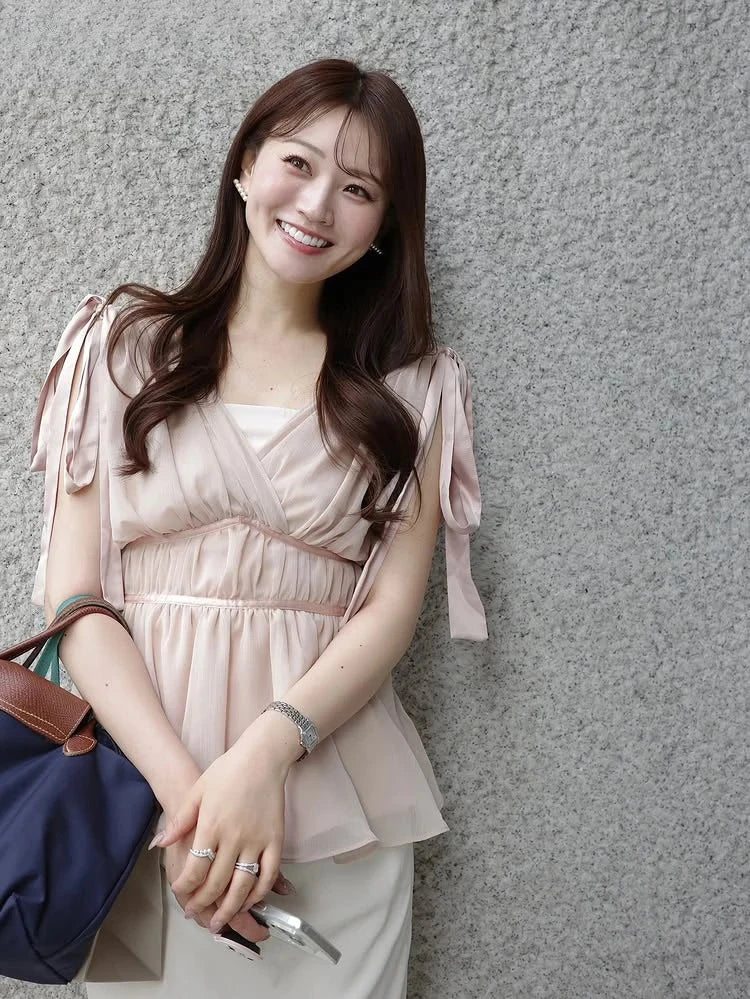 Women's Tops Summer Bow Tie Sweet Elegant Blouse Femme V Neck Shirt Waist-Cinching Japanese Style Sleeveless Chiffon Blouse