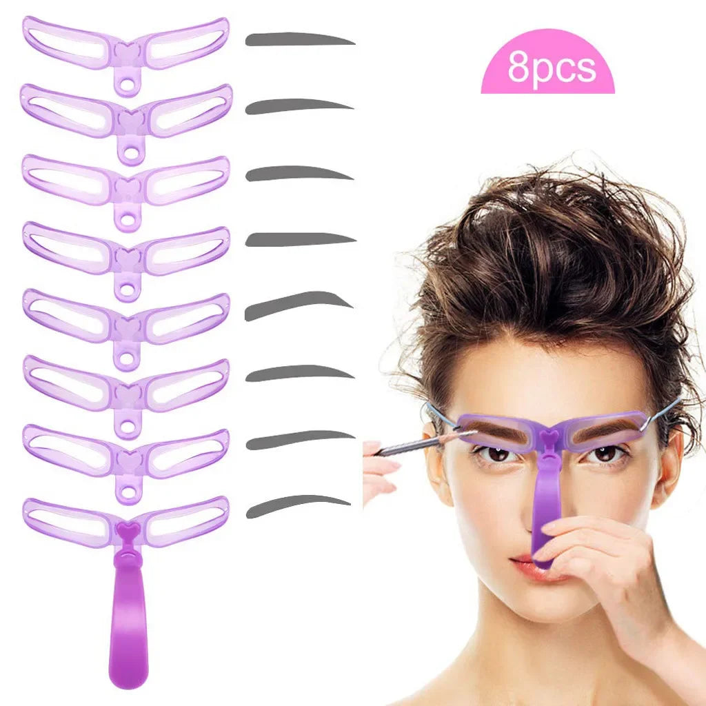 8 In 1 Reusable  Eyebrows Shape Set Eye Brow Makeup Tools and Accessories Eyebrow Stencil Beauty Makeup Brow Stamp Template