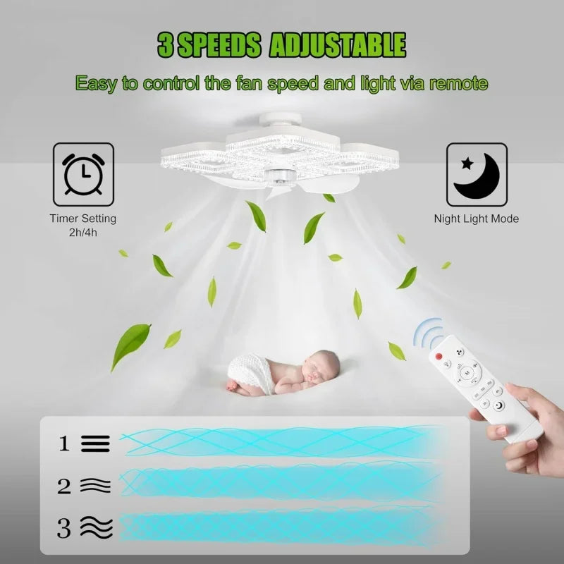 Ceiling Fan Light, E27 Base Remote Control 3000K-6500K Stepless Dimmable Color, 3 Speeds Timer LED Fan Lamp for Living Room