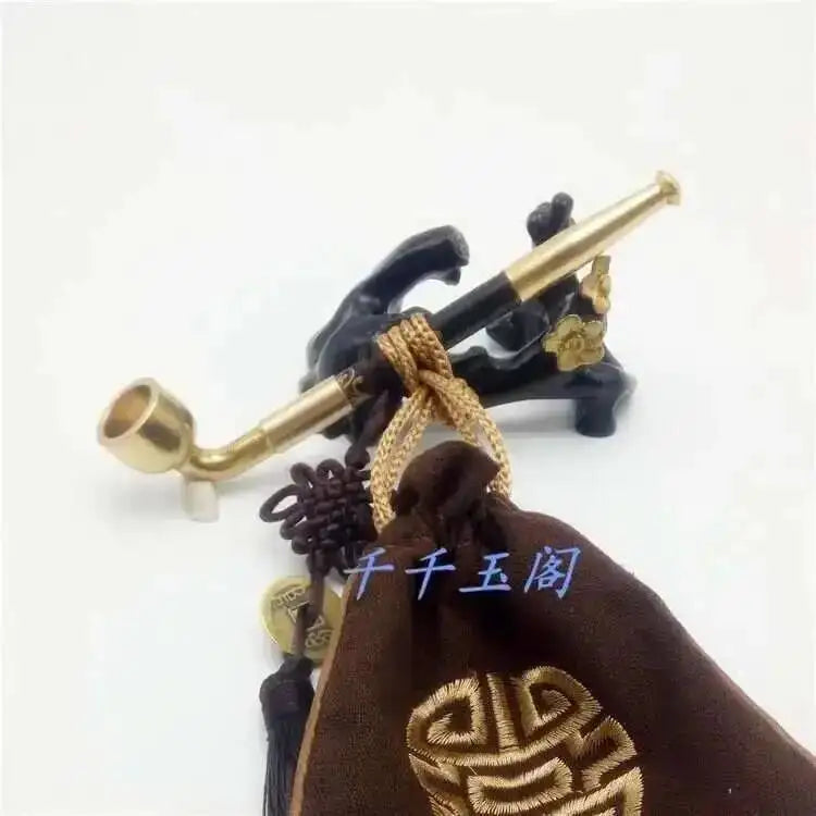 New Long Stem Vintage Tobacco Pipes Agate Cigarette Holder Pipes Smoking With Tobacco Bag Pendant Chinese Girl Accessories