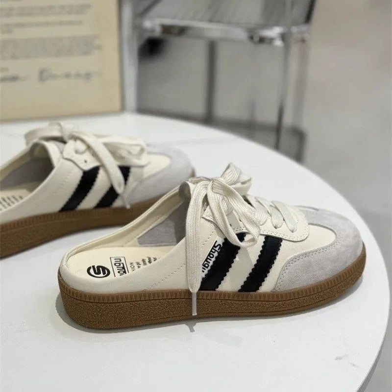 Women Mules Shoes Sports Round Toe Flat Female Footwear Casual Sneakers Clogs Platform Summer Slip on Creeper Baotou Slippers