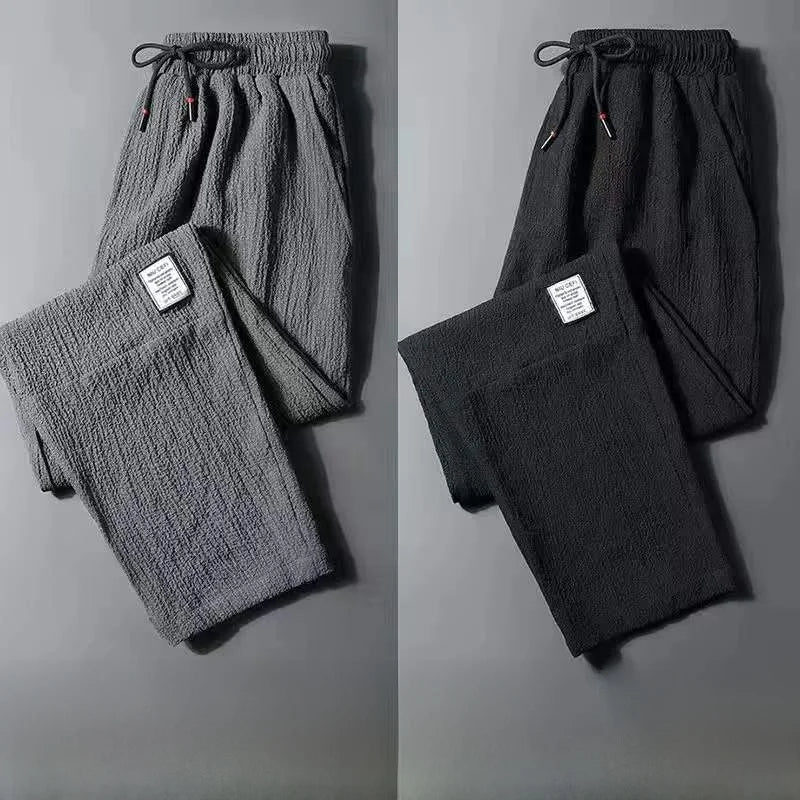 Men's Ice Silk Thin Work Pants Summer Quick Dry Lightweight Loose Fit Sporty Trousers for Office And Casual Wear