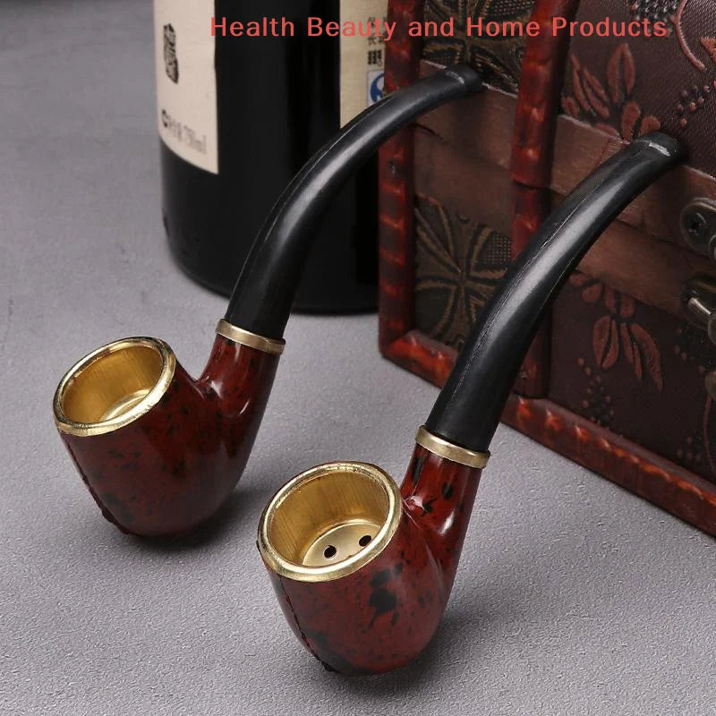 Durable Mini Cigarette Pipe Imitation Wood Pipe Men's Classic Resin Pipe Old-Fashioned Dry Pipe Portable Copper Pot Bent