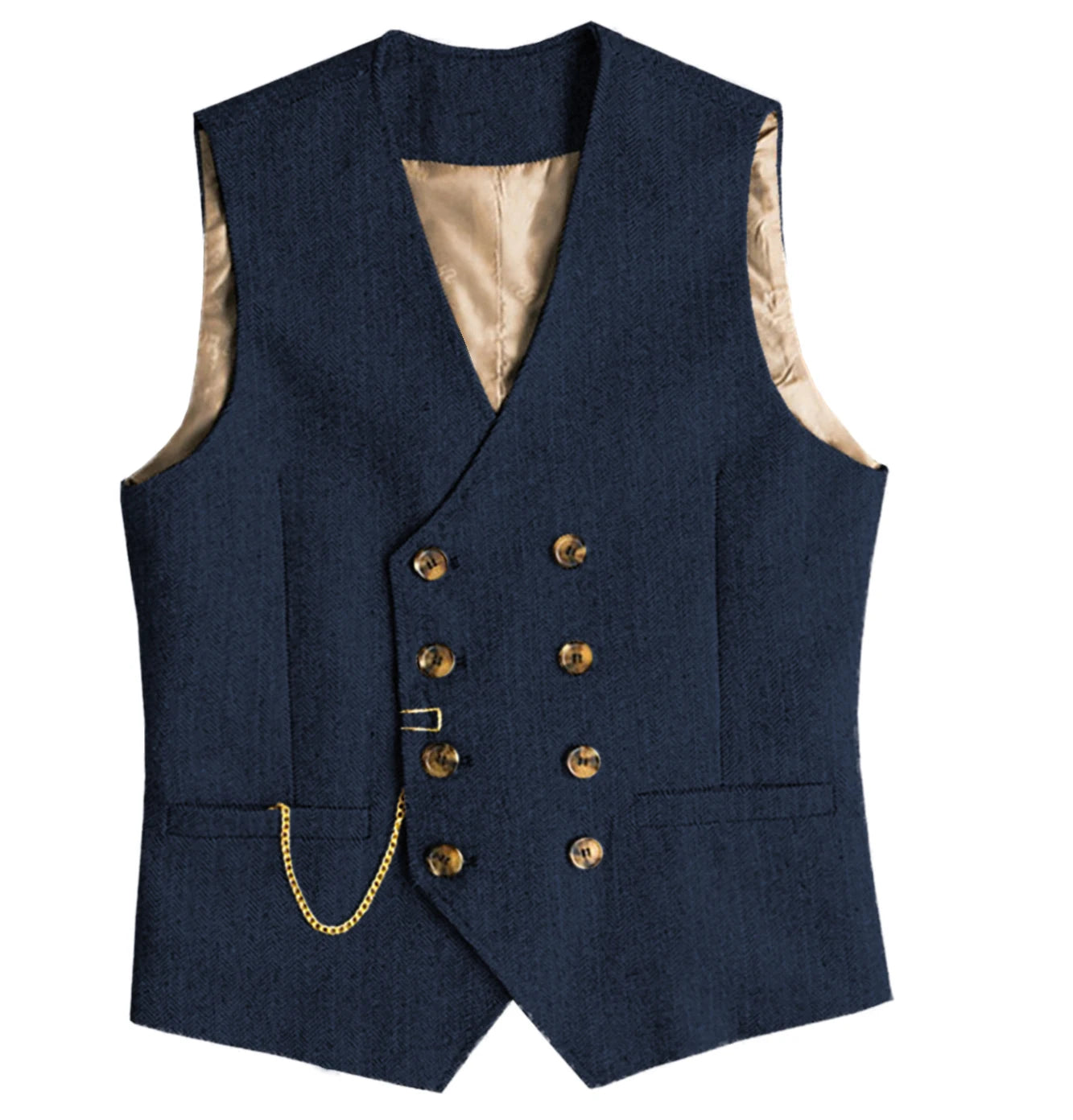 V Neck Men's  Suit Vests Herringbone Wool Tweed Double Breasted Waistcoat Tuxedo Groomsmen For  Wedding