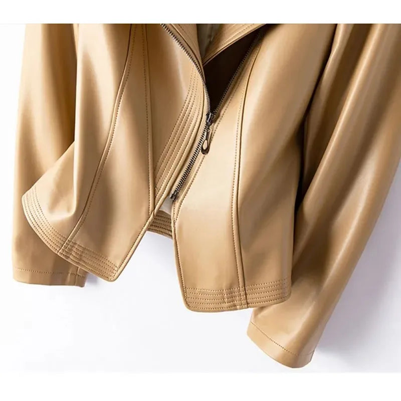Genuine Leather Women's Short Slim Sheepskin 2026 Spring Autumn Leather Jacket New Long Sleeve Suit Collar Zipper Little Coat