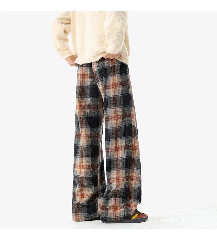 Plaid Pants 2025 Spring Autumn New Casual MenTrousers Loose Straightcut Trousers Stylish Comfortable Men's Long Pants Midrise