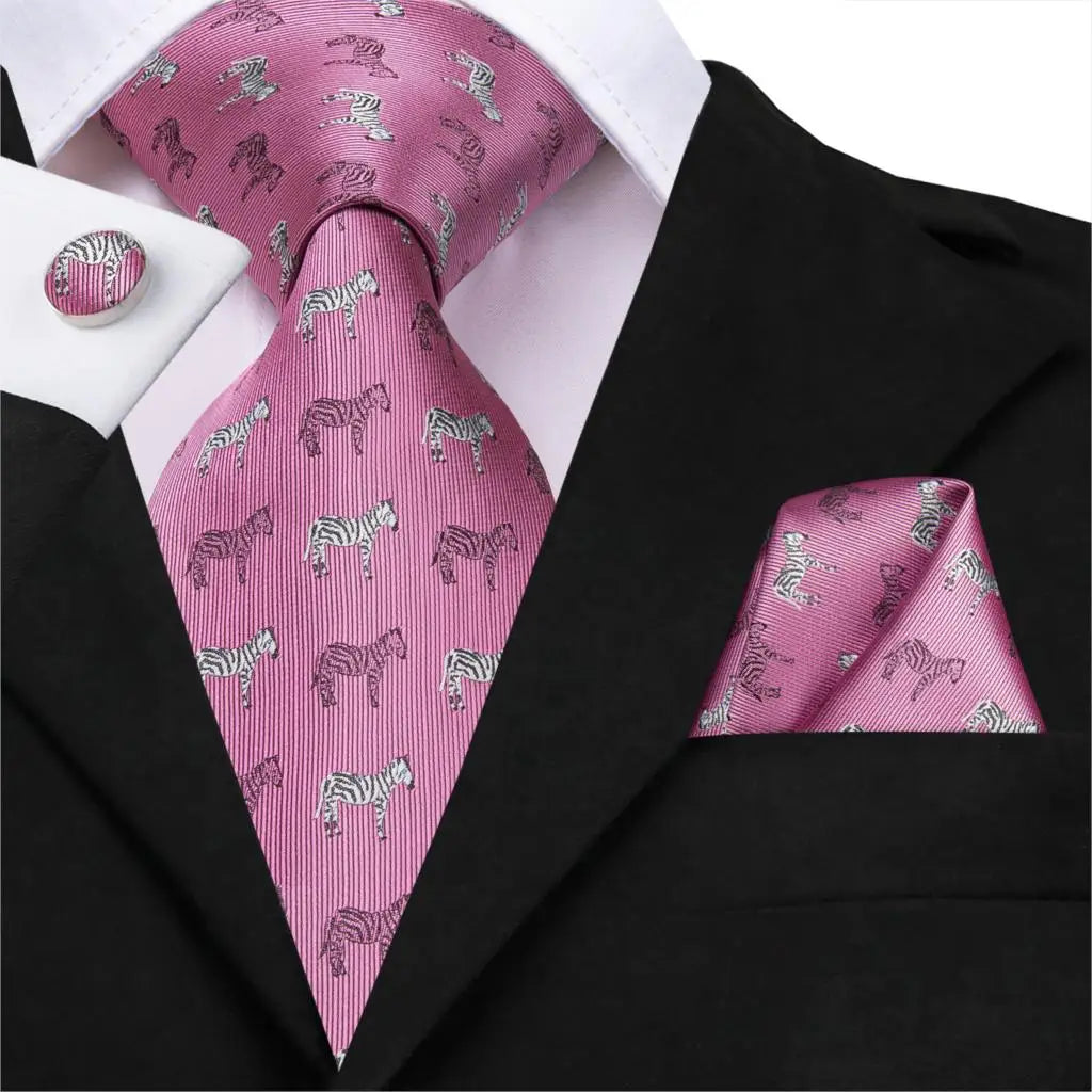 Hi-Tie Silk Men Tie Peach Pink Floral Wedding Necktie for Men Luxury Necktie Handkerchief Cufflink Fashion Design Business