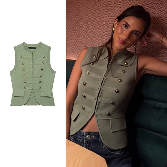 Women's Summer Knit Tops Vest 2026 New Fashion Retro Stretch Knit Short Blouses Tops Summer Street Chic Youth Holiday Tops