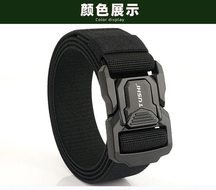 3.8cm Men's Tactical Elastic Belt Aluminum Alloy Quick Release Buckle Wear-Resistant Durable Belt for Tactical Pants Outdoor Hik