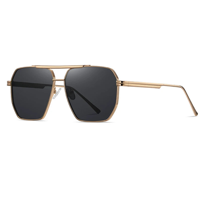 High Quality Square Polarized Sunglasses For Women Retro Oversized Double Bridge Sun Glasses Men Luxury Big Metal Goggle Shades