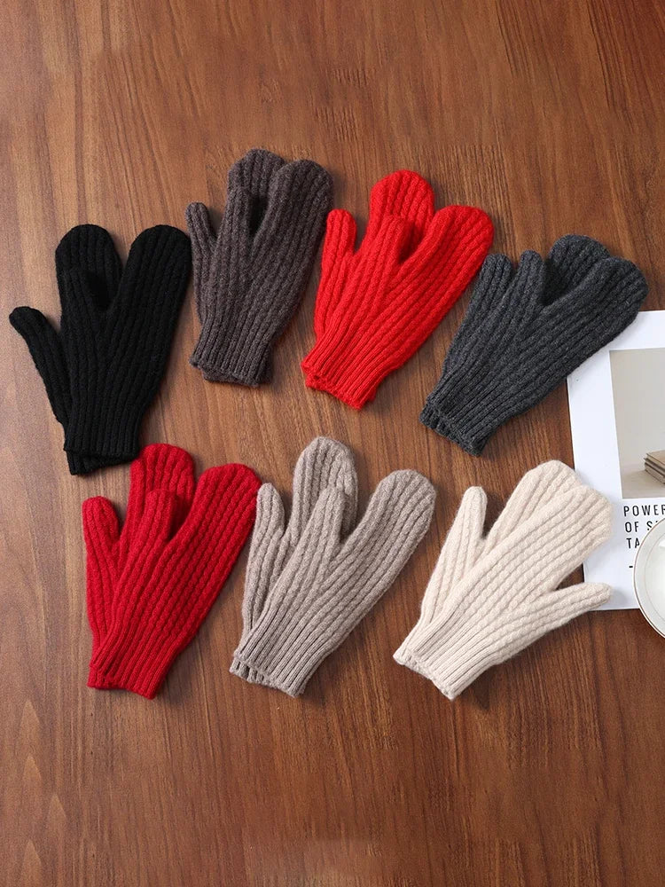 100 Wool Thick Density Knitted Mittens Women Outdoor Winter Thermal Men Cable Mitts Work Drive Mittens Unisex Gloves Arm Warmers