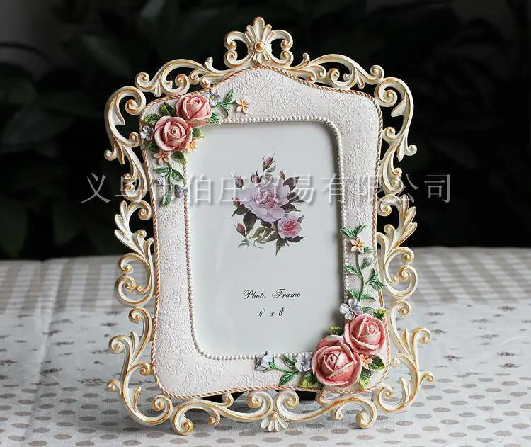 Wholesale of 6-inch Pastoral Photo Frames, Resin Painted Photo Frames, Rose Creative Photo Frames