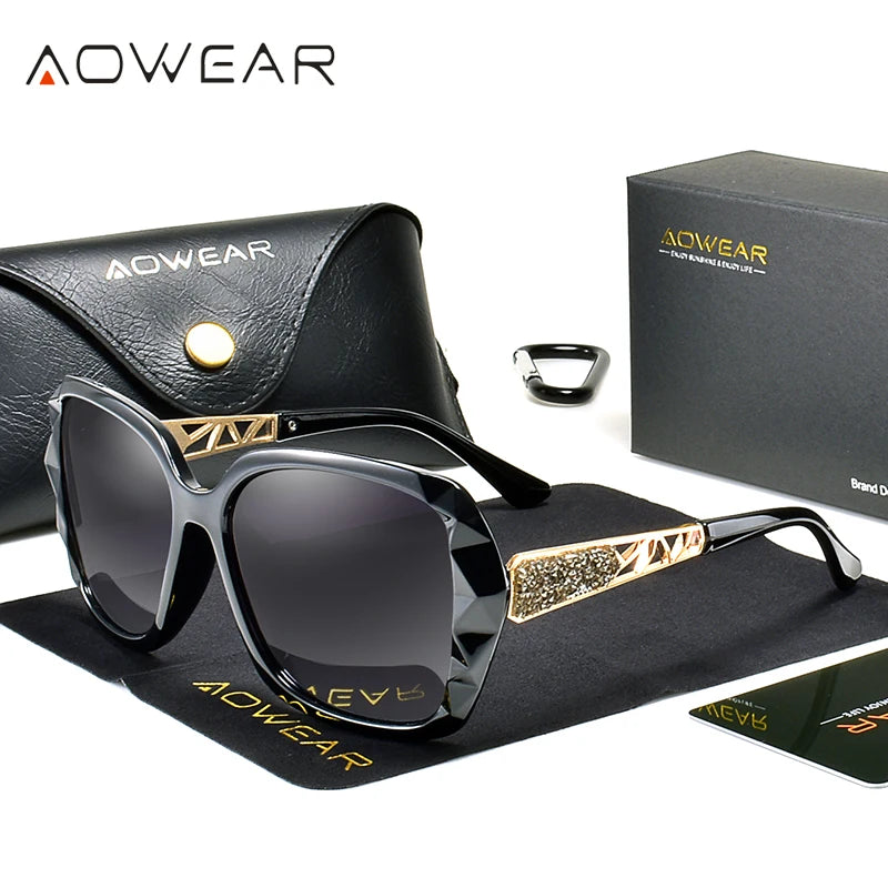 Women's Luxury Gradient Oversized Sunglasses Women Polarized Square Vintage Sun Glasses Ladies Diamond Shades gafas de sol mujer