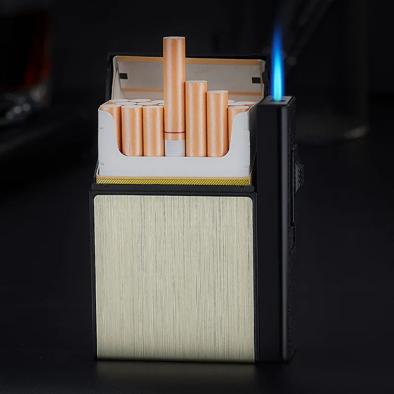 20 Sticks Cigarette Case Metal Lighter Turbo Butane Cigarette Capacity Gas Cigarette Lighter Gadget Lighter Box Men's Gift