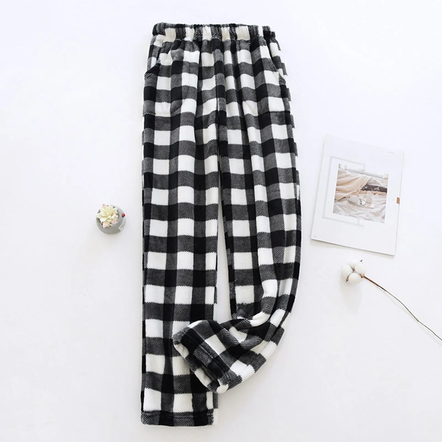 Pajama Pants Women's Trousers Autumn Winter Coral Fleece And Thick Plaid Warm Pants Flannel Home Pants Loose Lounge Wear