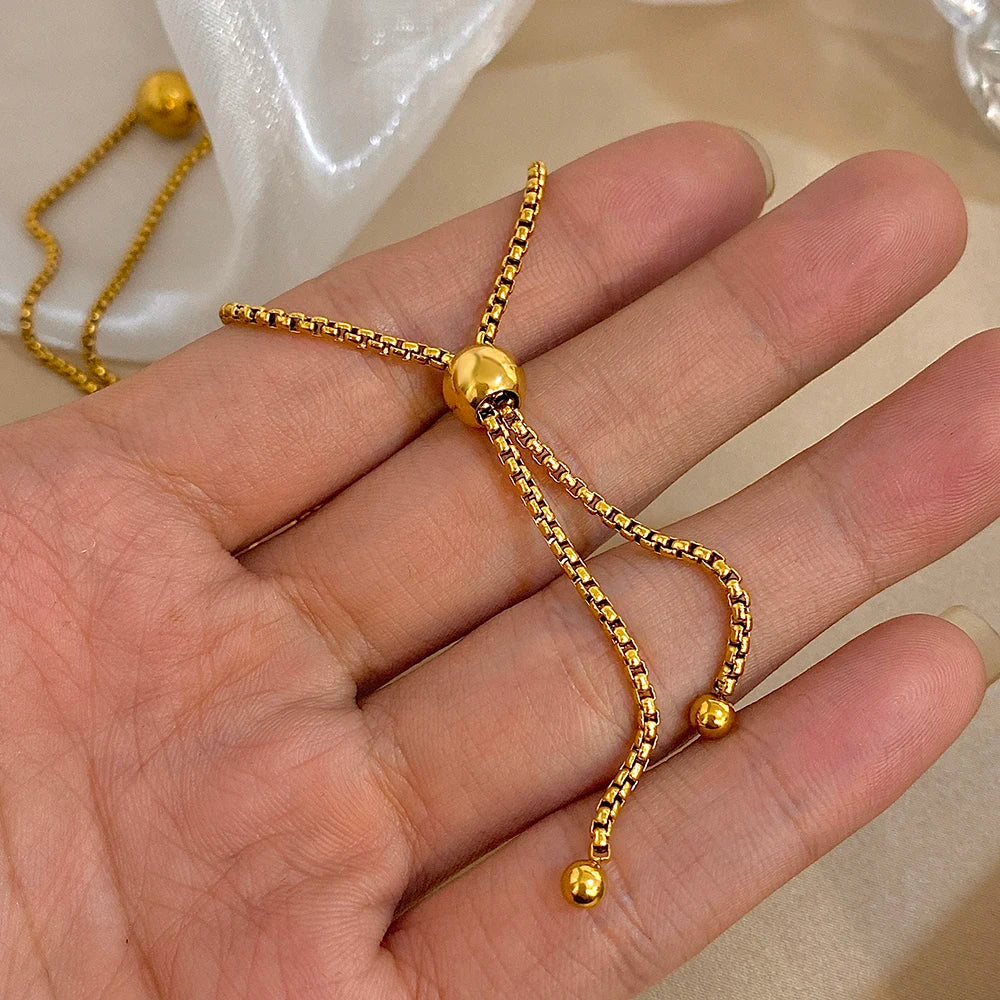 Stainless Steel Necklace,Gold Color, Tassel Adjustable Chain,Ball Pendant New Stylish Texture,Neck Jewelry,Women's Daily Jewlery
