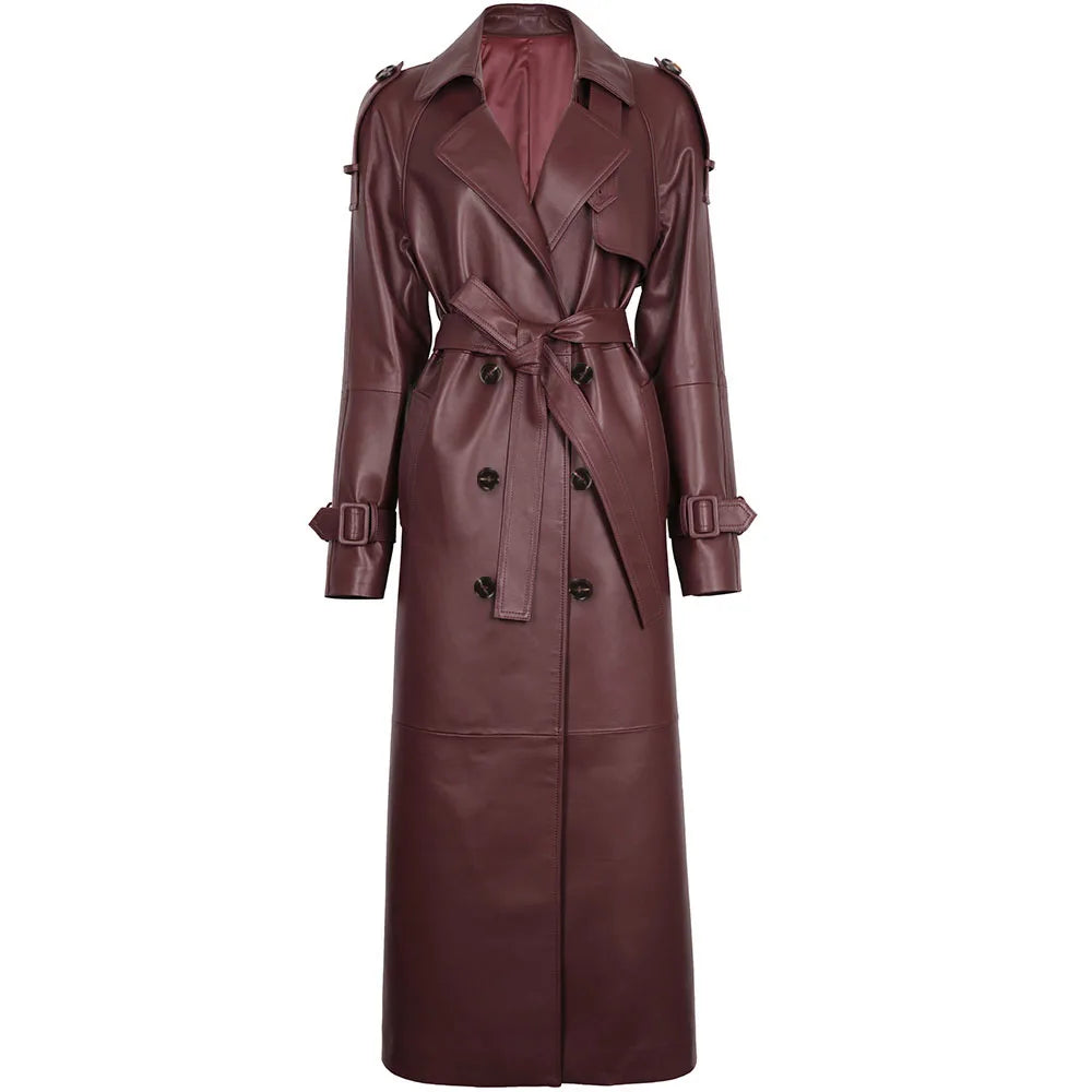 YOLOAgain Double Breasted Suede Jacket Coat Women Real Leather Trench Coat