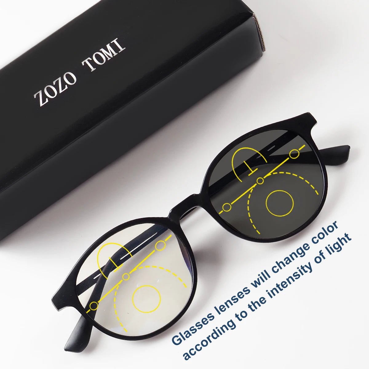 Progressive Multifocal Reading Glasses, Photochromic, Clear Vision, Round Frame, Lightweight to Wear, Stylish Appearance Suitable for Both Men and Women
