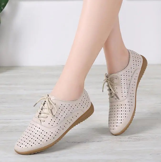 Genuine Leather 2024 Summer Loafers Women Casual Shoes Moccasins Soft Pointed Toe Ladies Footwear Women Flats Shoes White