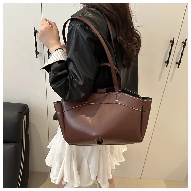 Women Tote Bag Underarm Bag Large Capacity PU Leather Shoulder Bags Vintage Solid Crossbody Bag Trendy Briefcase Bags with Purse