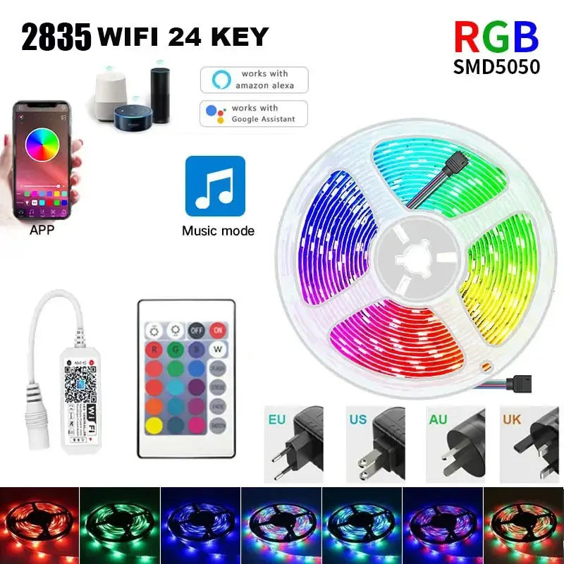Led Strip 5 15 Meter 20M Led Strip Light Waterproof Rgb 12V 5050 2835 Ir Wifi Bluetooth Self-Adhesive Led Band Led Room Light