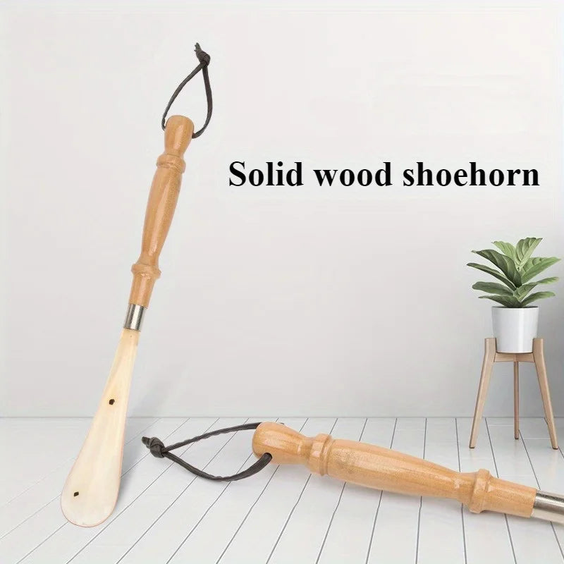 1pc sturdy solid wood shoehorn, easy to hold design, convenient to wear shoes, portable shoe auxiliary tool.