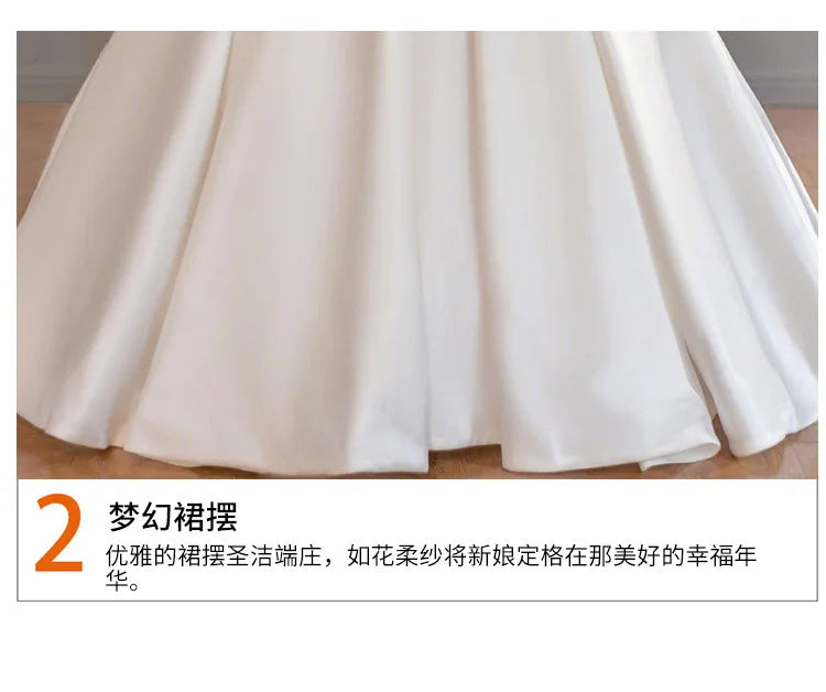 Wedding Dress Long Sleeve Heavy Industry 2023 New Bride V-Neck Satin High Quality Palace Main Wedding Dress French Wedding Dress