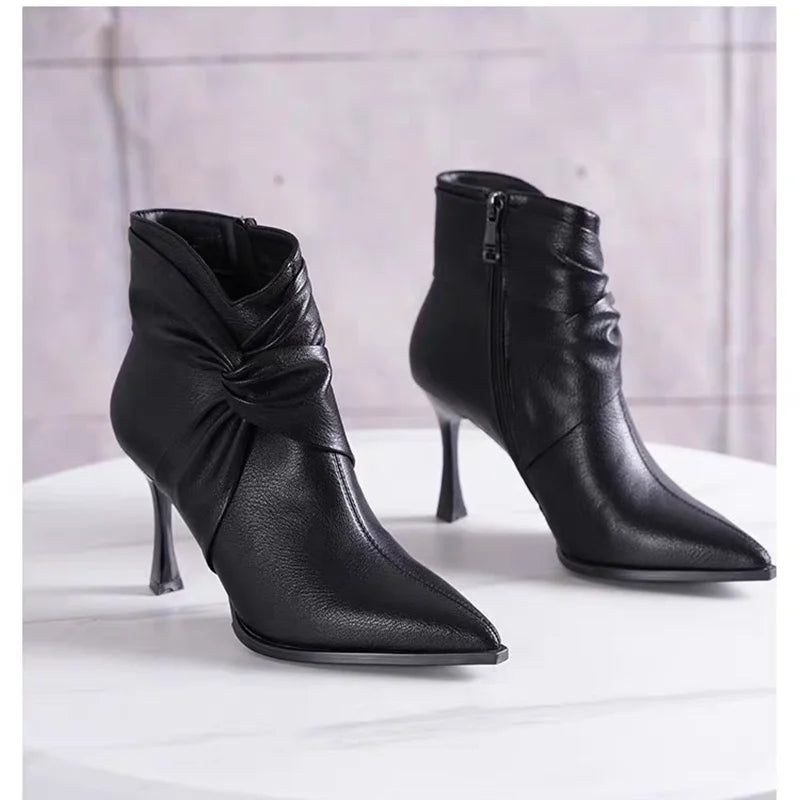 Booties for Women 2025 Versatile New Small Pointed Toe Thin Heel Skinny Boots