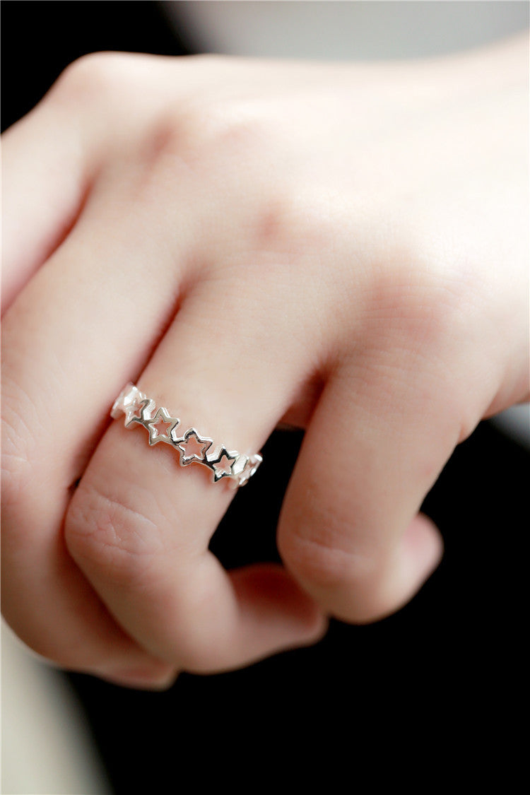 925 Sterling Silver Star Adjustable Ring For Fashion Women Party Fine Jewelry Minimalist Punk Accessories