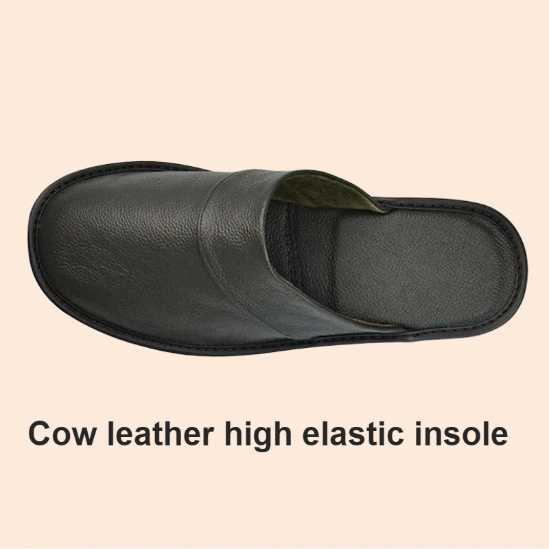 Genuine Cow Leather Slippers Homes in indoor slipper Spring Autumn summer men women elderly non-slip casual single Slides shoes